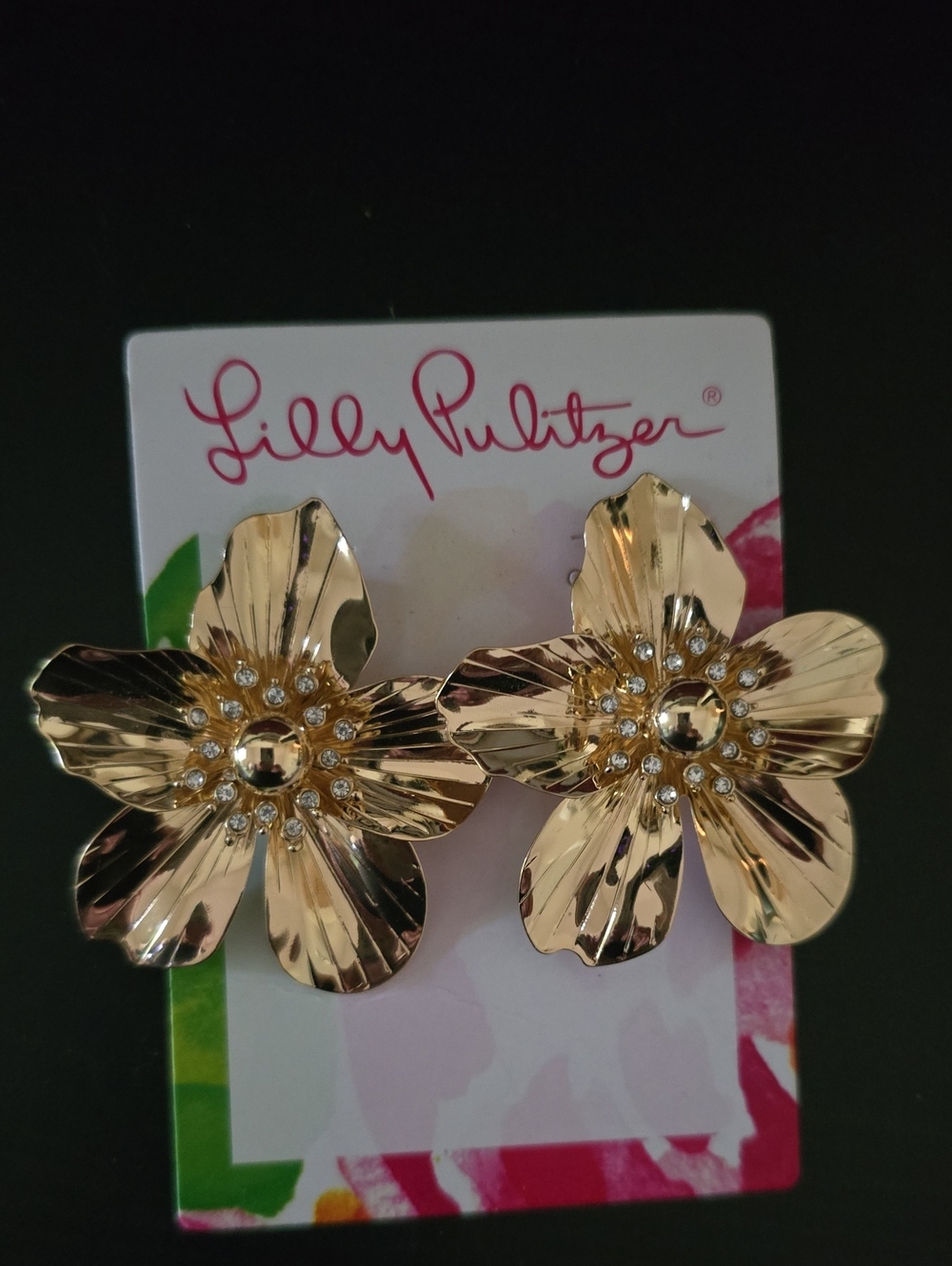 Lilly Pulitzer Shiny Gold Floral Clip-On Earrings